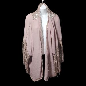 Do Everything In Love Lightweight Crochet Tassel Tan Cardigan